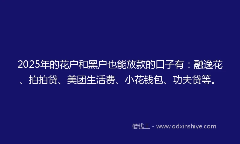 2025年的花户和黑户也能放款的口子有：融逸花、拍拍贷、美团生活费、小花钱包、功夫贷等。