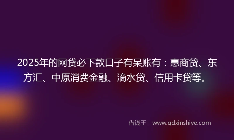 2025年的网贷必下款口子有呆账有：惠商贷、东方汇、中原消费金融、滴水贷、信用卡贷等。