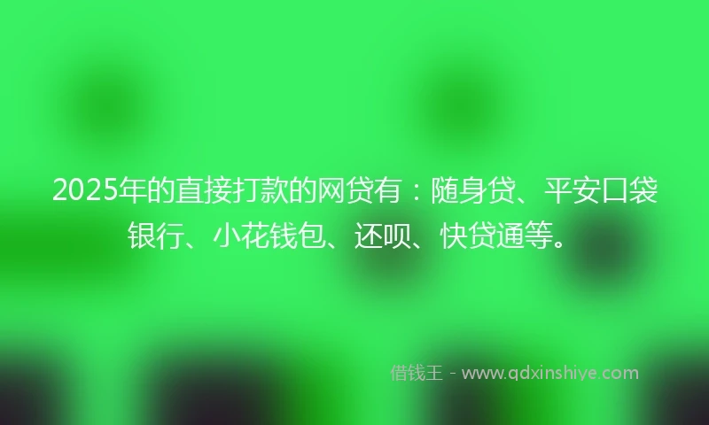 2025年的直接打款的网贷有：随身贷、平安口袋银行、小花钱包、还呗、快贷通等。