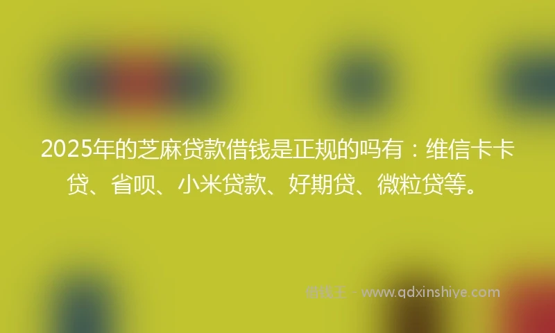 2025年的芝麻贷款借钱是正规的吗有：维信卡卡贷、省呗、小米贷款、好期贷、微粒贷等。