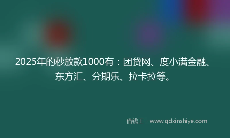 2025年的秒放款1000有：团贷网、度小满金融、东方汇、分期乐、拉卡拉等。