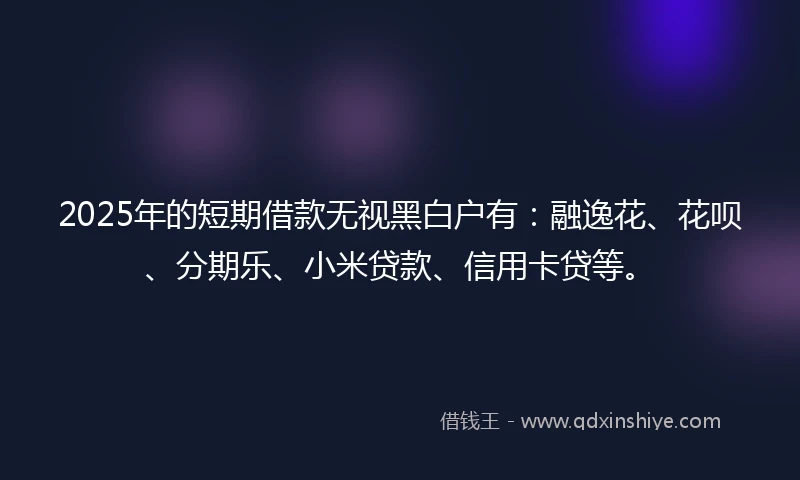 2025年的短期借款无视黑白户有：融逸花、花呗、分期乐、小米贷款、信用卡贷等。