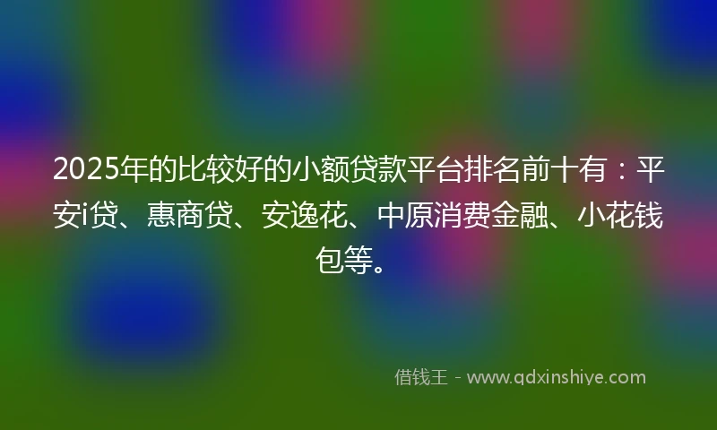 2025年的比较好的小额贷款平台排名前十有：平安i贷、惠商贷、安逸花、中原消费金融、小花钱包等。