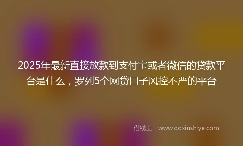 2025年最新直接放款到支付宝或者微信的贷款平台是什么，罗列5个网贷口子风控不严的平台