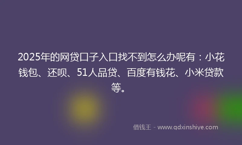 2025年的网贷口子入口找不到怎么办呢有：小花钱包、还呗、51人品贷、百度有钱花、小米贷款等。