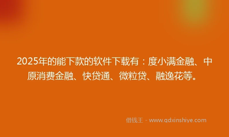 2025年的能下款的软件下载有：度小满金融、中原消费金融、快贷通、微粒贷、融逸花等。