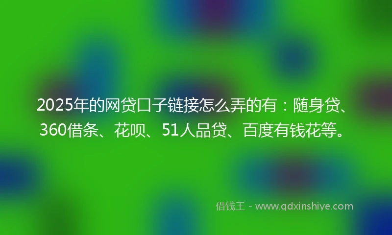 2025年的网贷口子链接怎么弄的有：随身贷、360借条、花呗、51人品贷、百度有钱花等。