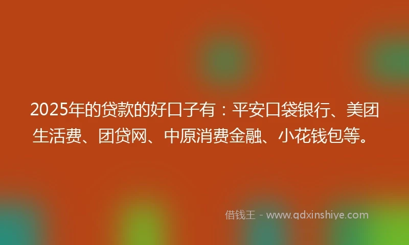 2025年的贷款的好口子有：平安口袋银行、美团生活费、团贷网、中原消费金融、小花钱包等。