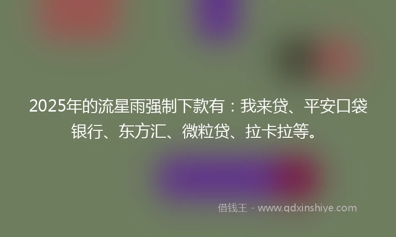 2025年的流星雨强制下款有：我来贷、平安口袋银行、东方汇、微粒贷、拉卡拉等。