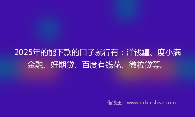 2025年的能下款的口子就行有：洋钱罐、度小满金融、好期贷、百度有钱花、微粒贷等。