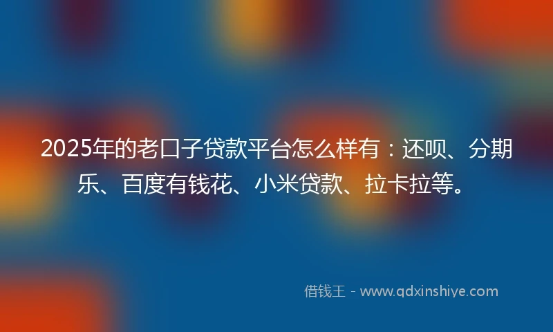 2025年的老口子贷款平台怎么样有：还呗、分期乐、百度有钱花、小米贷款、拉卡拉等。