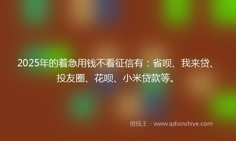 2025年的着急用钱不看征信有：省呗、我来贷、投友圈、花呗、小米贷款等。