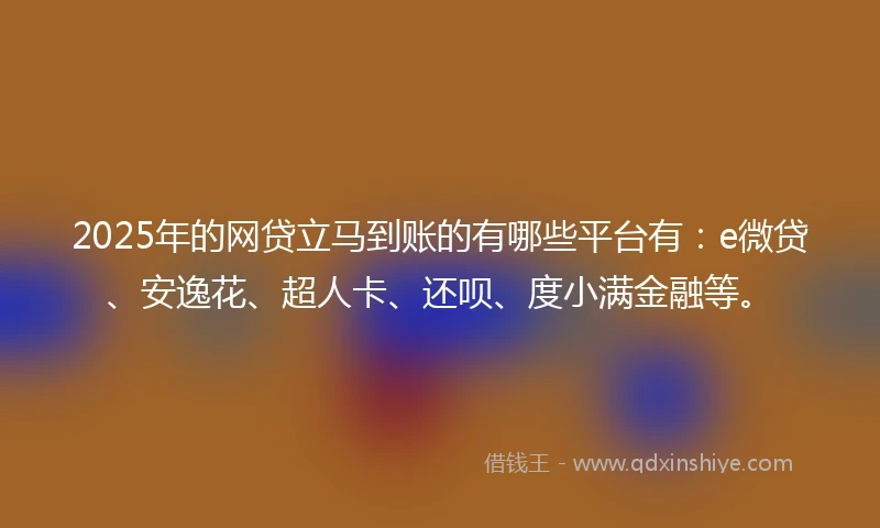 2025年的网贷立马到账的有哪些平台有：e微贷、安逸花、超人卡、还呗、度小满金融等。