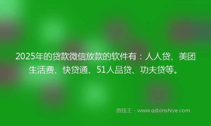 2025年的贷款微信放款的软件有：人人贷、美团生活费、快贷通、51人品贷、功夫贷等。
