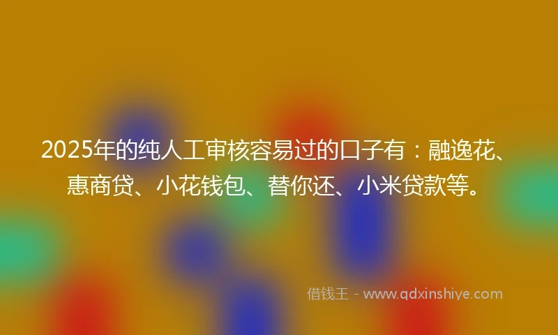 2025年的纯人工审核容易过的口子有：融逸花、惠商贷、小花钱包、替你还、小米贷款等。