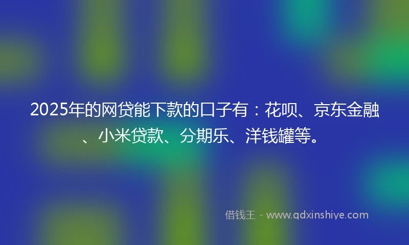 2025年的网贷能下款的口子有：花呗、京东金融、小米贷款、分期乐、洋钱罐等。