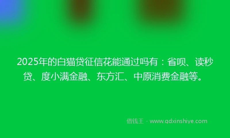 2025年的白猫贷征信花能通过吗有：省呗、读秒贷、度小满金融、东方汇、中原消费金融等。