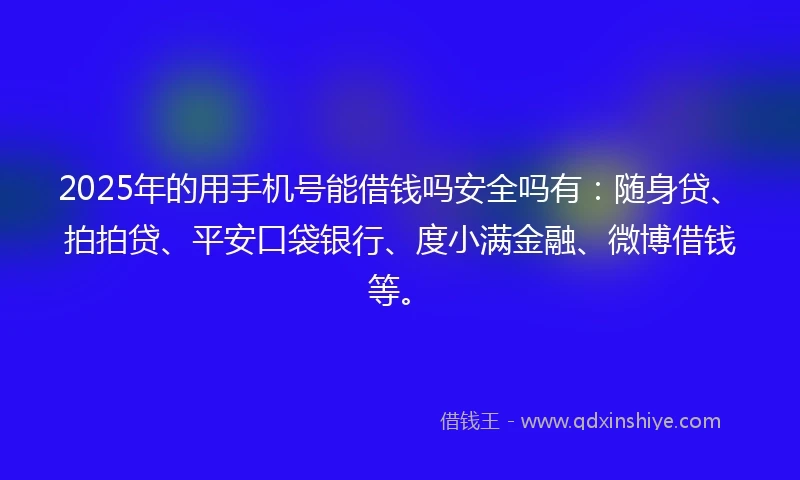 2025年的用手机号能借钱吗安全吗有：随身贷、拍拍贷、平安口袋银行、度小满金融、微博借钱等。