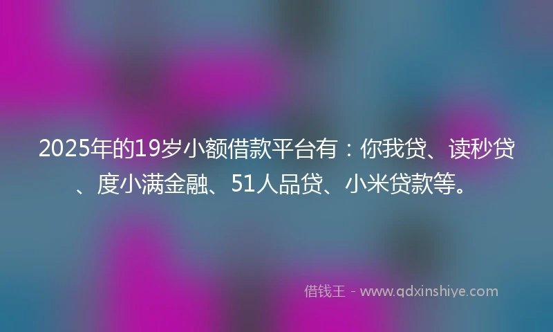 2025年的19岁小额借款平台有：你我贷、读秒贷、度小满金融、51人品贷、小米贷款等。