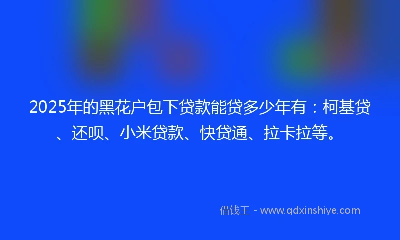 2025年的黑花户包下贷款能贷多少年有：柯基贷、还呗、小米贷款、快贷通、拉卡拉等。