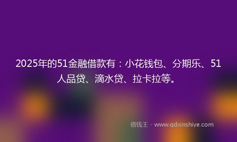 2025年的51金融借款有：小花钱包、分期乐、51人品贷、滴水贷、拉卡拉等。