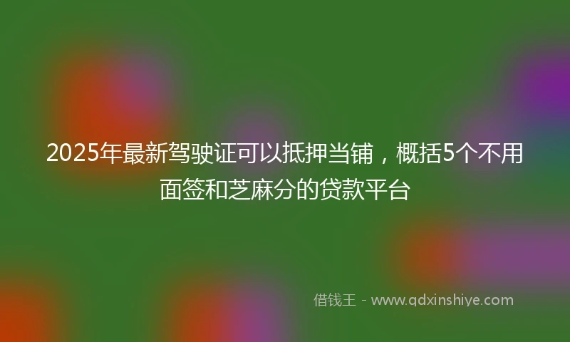 2025年最新驾驶证可以抵押当铺，概括5个不用面签和芝麻分的贷款平台