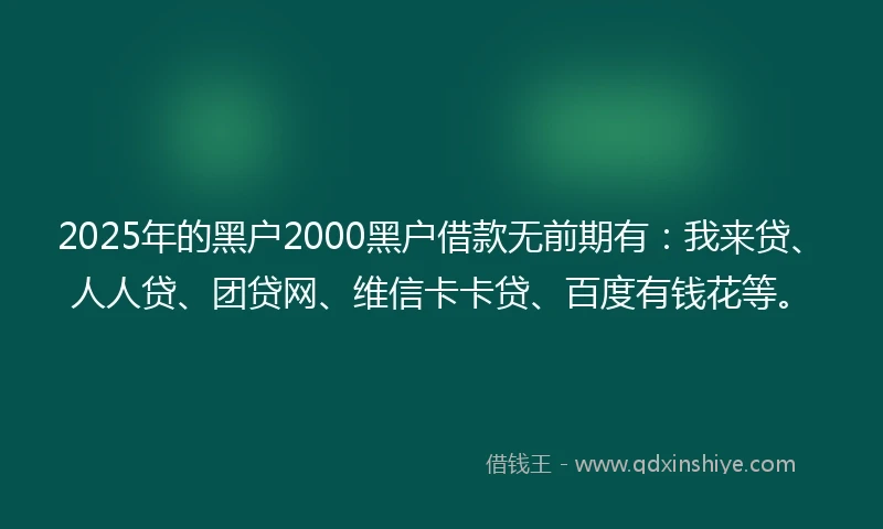 2025年的黑户2000黑户借款无前期有：我来贷、人人贷、团贷网、维信卡卡贷、百度有钱花等。