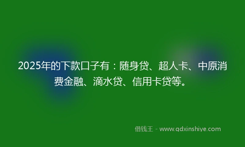 2025年的下款口子有：随身贷、超人卡、中原消费金融、滴水贷、信用卡贷等。