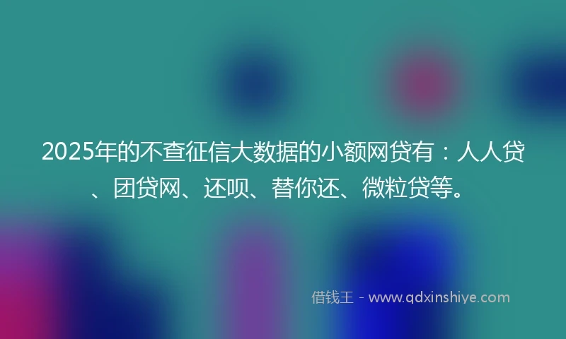 2025年的不查征信大数据的小额网贷有:人人贷、团贷网、还呗、替你还、微粒贷等。