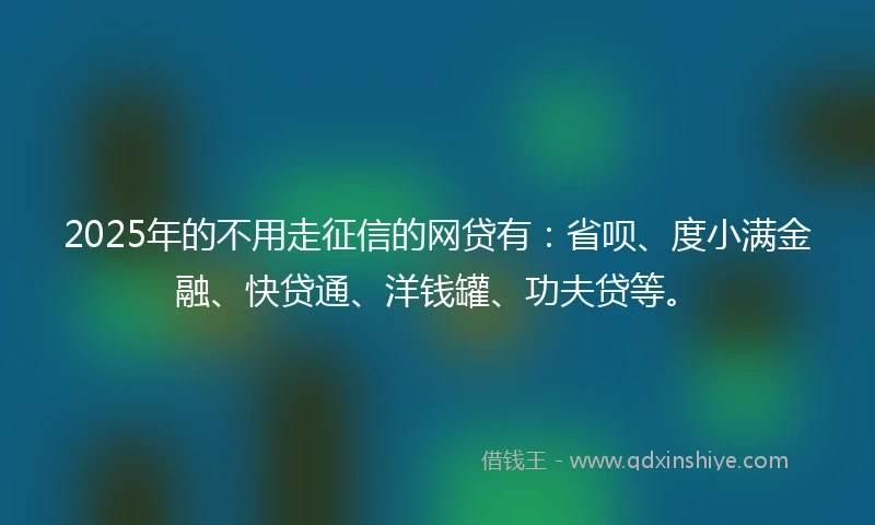 2025年的不用走征信的网贷有：省呗、度小满金融、快贷通、洋钱罐、功夫贷等。