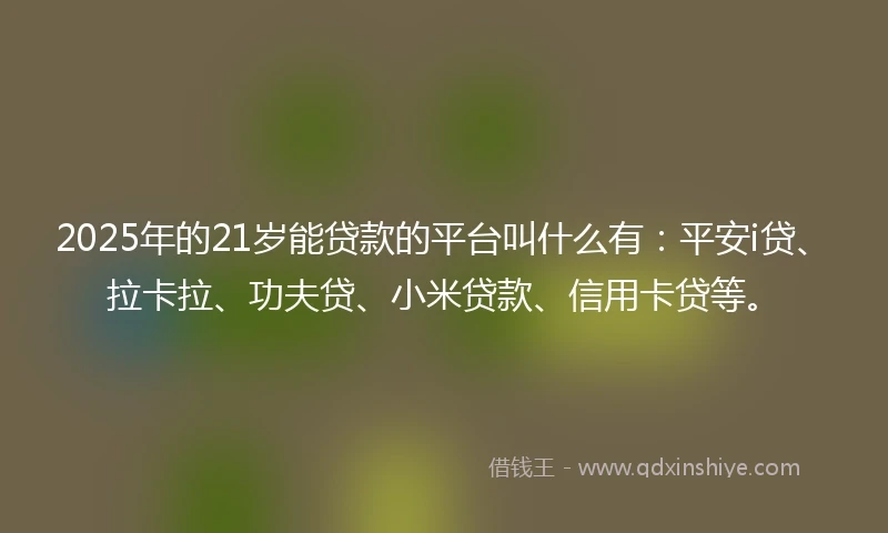 2025年的21岁能贷款的平台叫什么有：平安i贷、拉卡拉、功夫贷、小米贷款、信用卡贷等。