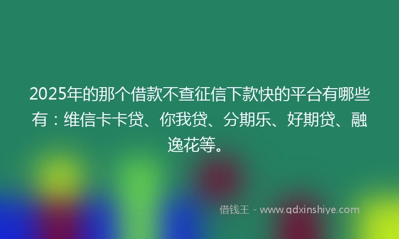 2025年的那个借款不查征信下款快的平台有哪些有：维信卡卡贷、你我贷、分期乐、好期贷、融逸花等。