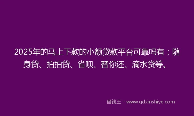 2025年的马上下款的小额贷款平台可靠吗有：随身贷、拍拍贷、省呗、替你还、滴水贷等。
