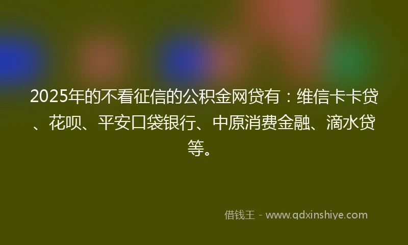 2025年的不看征信的公积金网贷有:维信卡卡贷、花呗、平安口袋银行、中原消费金融、滴水贷等。