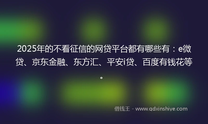 2025年的不看征信的网贷平台都有哪些有：e微贷、京东金融、东方汇、平安i贷、百度有钱花等。