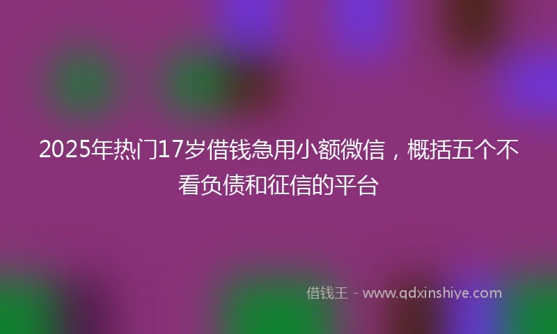 2025年热门17岁借钱急用小额微信，概括五个不看负债和征信的平台