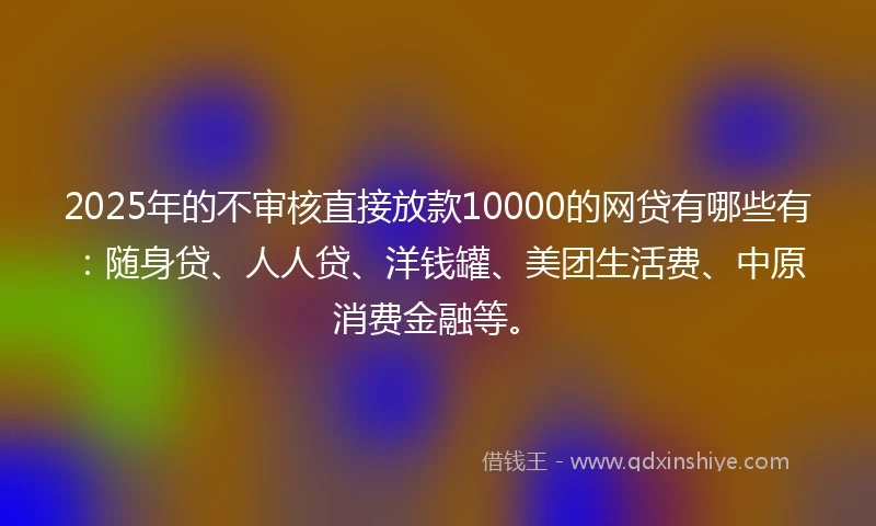 2025年的不审核直接放款10000的网贷有哪些有:随身贷、人人贷、洋钱罐、美团生活费、中原消费金融等。