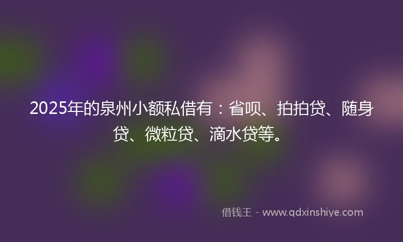 2025年的泉州小额私借有：省呗、拍拍贷、随身贷、微粒贷、滴水贷等。