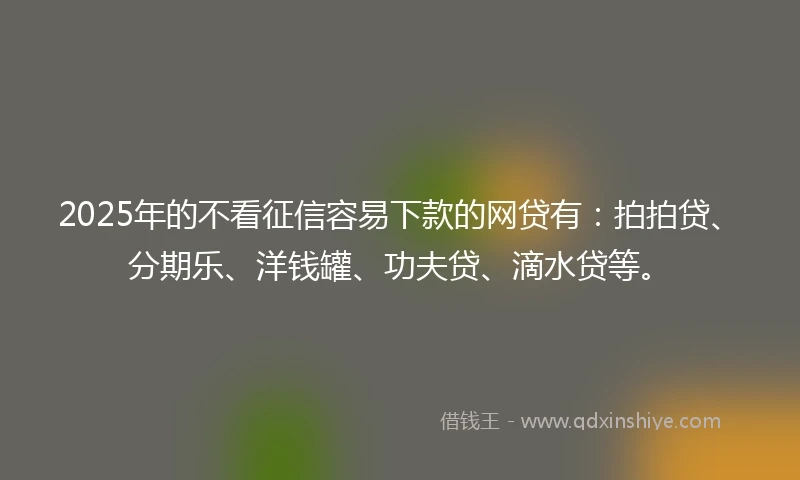 2025年的不看征信容易下款的网贷有:拍拍贷、分期乐、洋钱罐、功夫贷、滴水贷等。