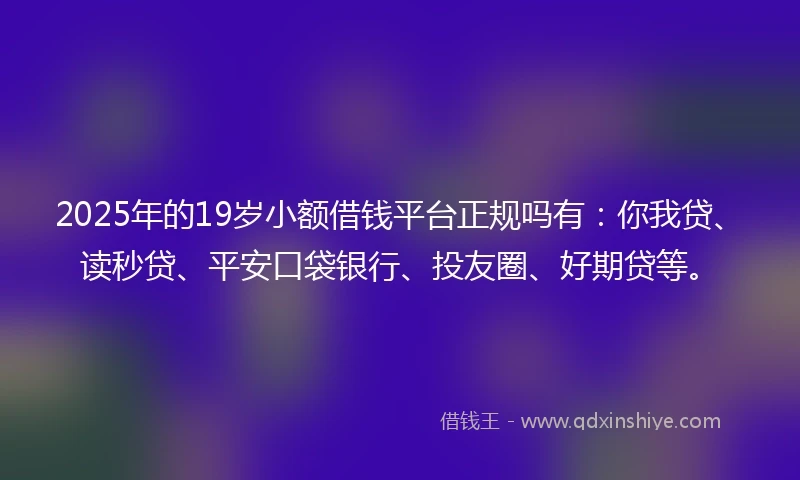 2025年的19岁小额借钱平台正规吗有：你我贷、读秒贷、平安口袋银行、投友圈、好期贷等。