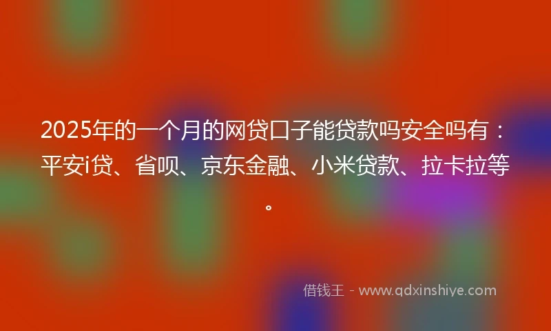 2025年的一个月的网贷口子能贷款吗安全吗有：平安i贷、省呗、京东金融、小米贷款、拉卡拉等。