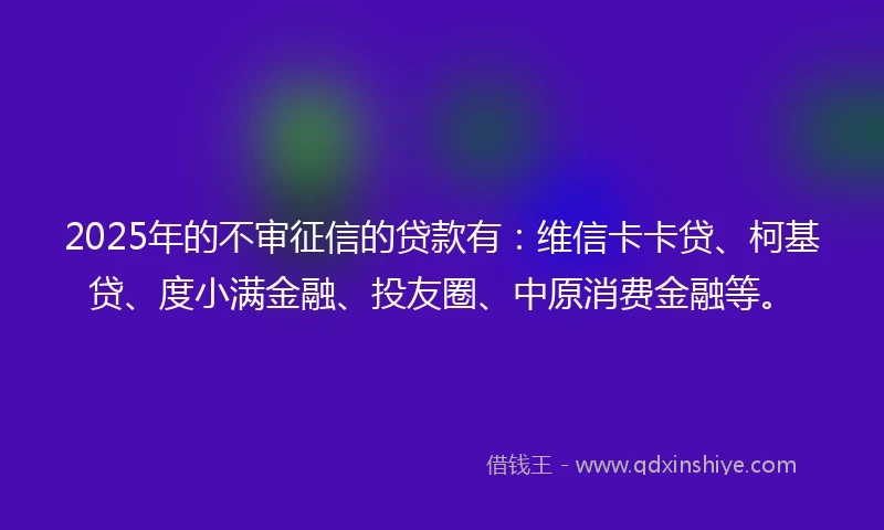 2025年的不审征信的贷款有：维信卡卡贷、柯基贷、度小满金融、投友圈、中原消费金融等。