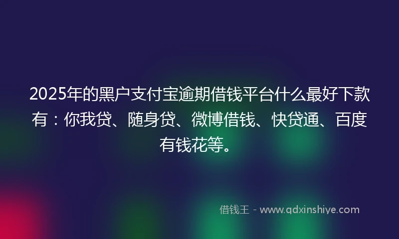 2025年的黑户支付宝逾期借钱平台什么最好下款有：你我贷、随身贷、微博借钱、快贷通、百度有钱花等。