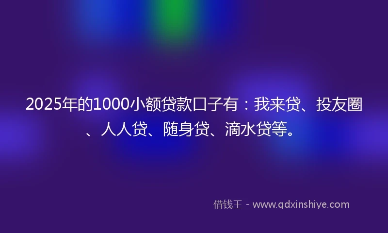 2025年的1000小额贷款口子有：我来贷、投友圈、人人贷、随身贷、滴水贷等。