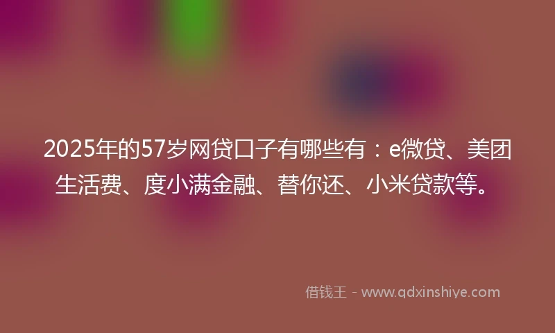 2025年的57岁网贷口子有哪些有：e微贷、美团生活费、度小满金融、替你还、小米贷款等。