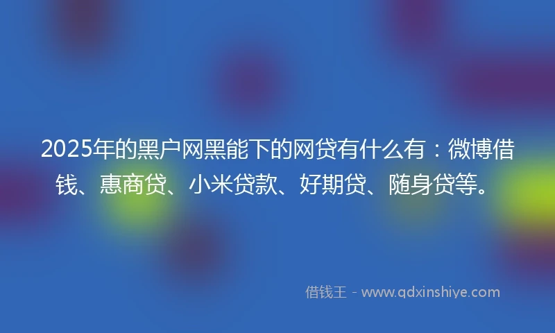 2025年的黑户网黑能下的网贷有什么有：微博借钱、惠商贷、小米贷款、好期贷、随身贷等。