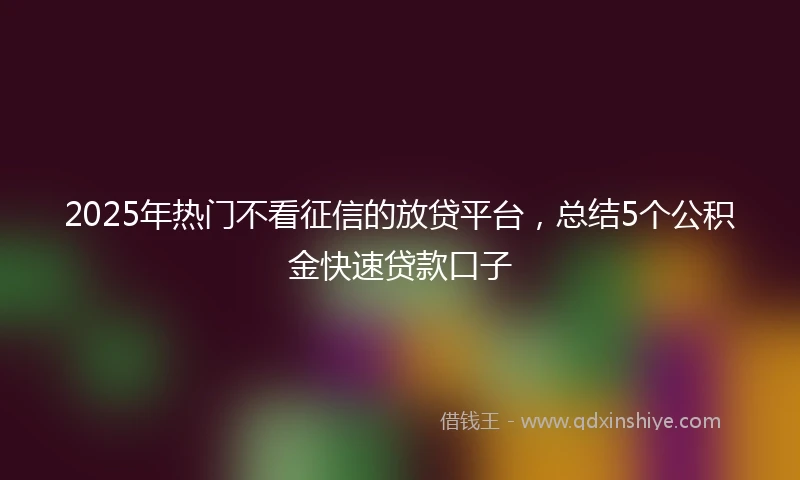 2025年热门不看征信的放贷平台，总结5个公积金快速贷款口子