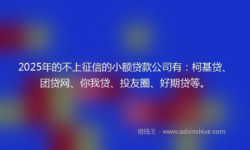 2025年的不上征信的小额贷款公司有：柯基贷、团贷网、你我贷、投友圈、好期贷等。