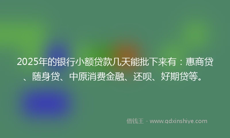 2025年的银行小额贷款几天能批下来有：惠商贷、随身贷、中原消费金融、还呗、好期贷等。