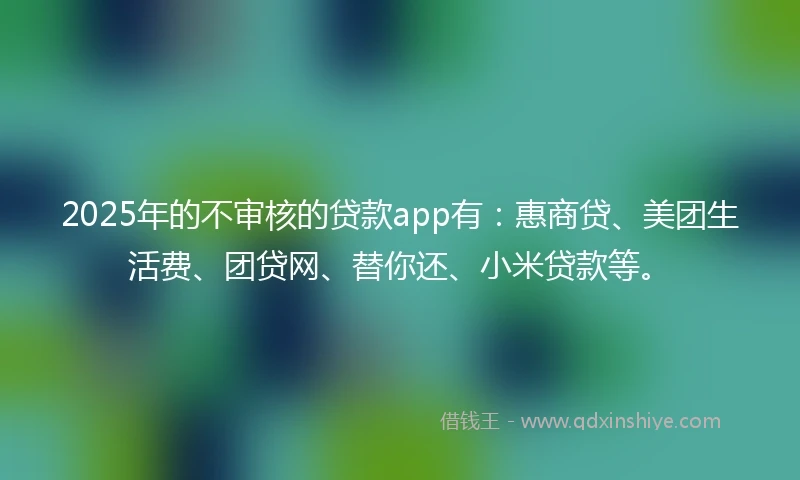 2025年的不审核的贷款app有：惠商贷、美团生活费、团贷网、替你还、小米贷款等。